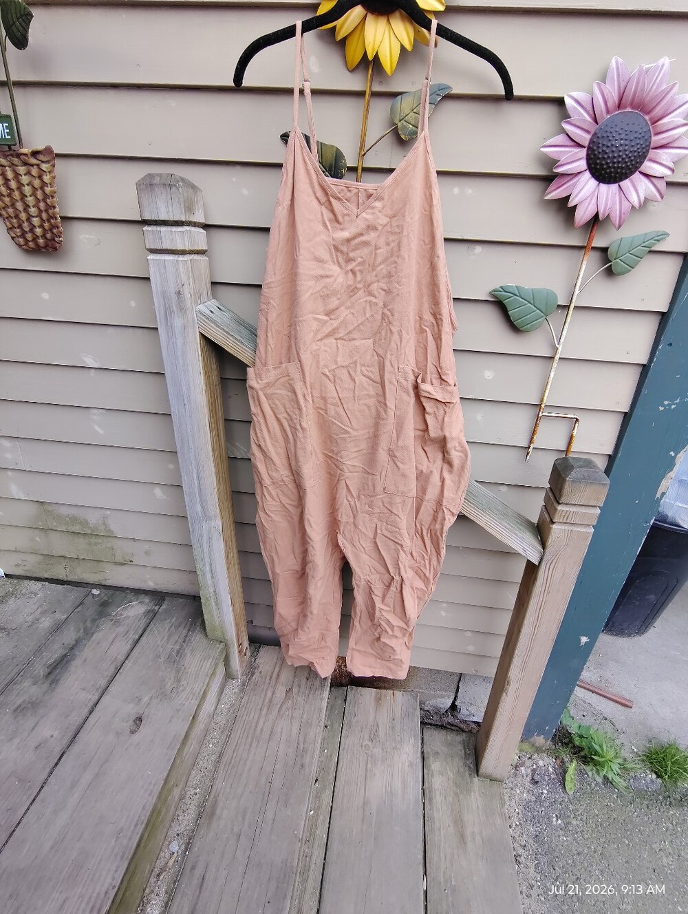 Light Peach Strappy Linen Jumpsuit with Pockets